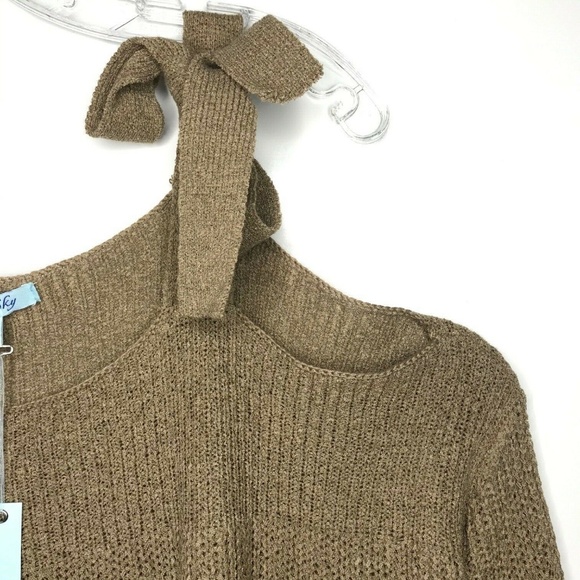 She & Sky Oversized Cold Shoulder Sweater Bow Tie Women's L - Picture 3 of 7
